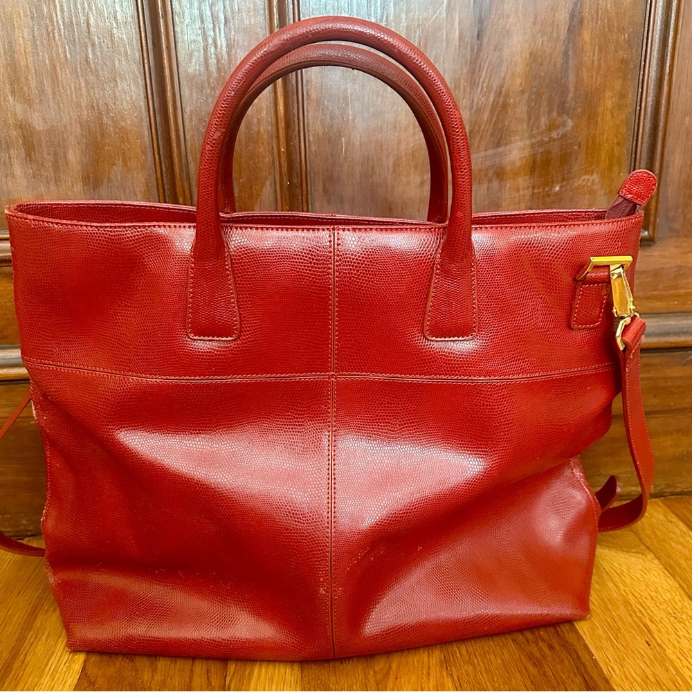 Elegant Red Leather Tote Bag
